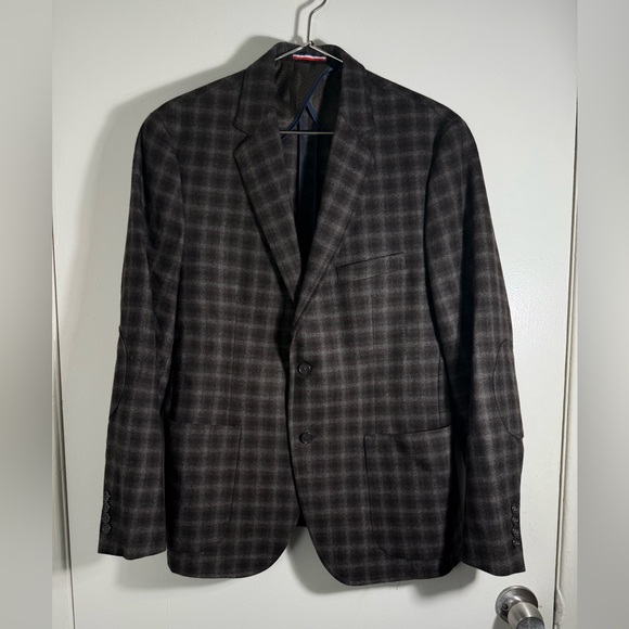Daniel Hechter brown and Gray wool Sport Coat with windowpane plaid 42S - Picture 1 of 10